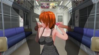 3D HENTAI Red-haired girlfriend in the subway agreed to give us a blowjob with a friend