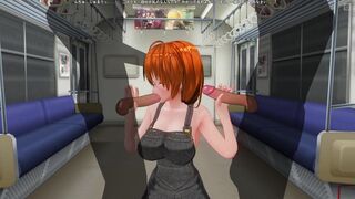 3D HENTAI Red-haired girlfriend in the subway agreed to give us a blowjob with a friend