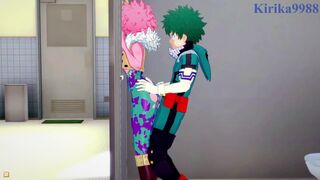 Mina Ashido and Izuku Midoriya have deep sex in the men's restroom. - My Hero Academia Hentai