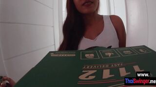 Asian teen sucking delivery guys cock