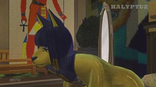 Ankha fingers herself in her room then rides a dildo in bed (The Sims 4)