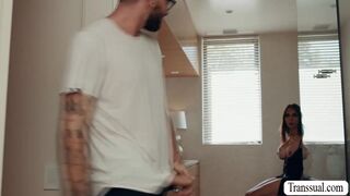 Horny shemale lets stepson bang her ass
