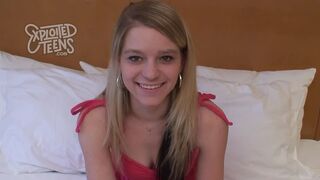 Very cute deaf blonde teen makes her debut porn video