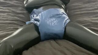 Leave my latex bondage slave in a diaper overnight
