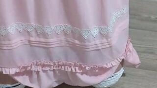Crossdresser Wearing a Pink Dress and a Think Diaper 02 男の娘 洋服