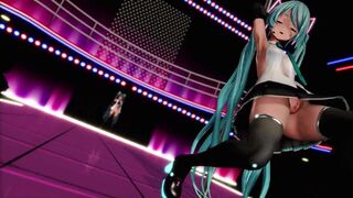 Miku Poledance With Futanari Dark Miku -Selcest MMD