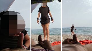 Dick flash - A girl caught me jerking off in public beach and help me cum - MissCreamy