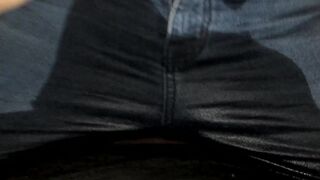 Pissing jeans on his lap in bed (golden puddle in my pants)