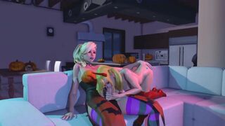 3D Halloween Shemale Sex - Shemale fucks sexy Girl and CUM in Mouth, 3D Futanari Hentai Game Episode