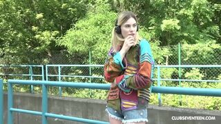 Teen Starts Fingering in the Park While Listening to Music