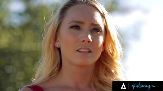 Hot Blonde Campers Mia Malkova And AJ Applegate Have Passionate Sex In The Mountains