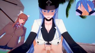 Futa Monika and Futa Esdeath passionate fuck | Male Taker POV