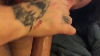 Friends tatted wife loves milking a penis