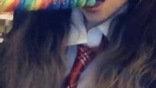 British schoolgirl squirts and gets a facial from big cock teacher