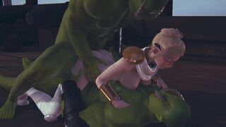 Two orcs staged a double penetration into a cute elf