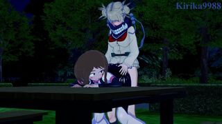 Ochako Uraraka and Himiko Toga have futanari sex in a park at night. - My Hero Academia Hentai