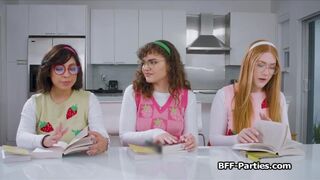 Book club foursome with nerdy girlfriends