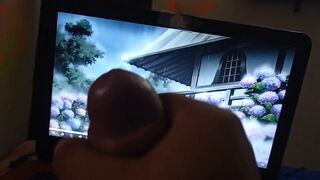 Nerdy watching Hentai and Cumming with Maid Ane