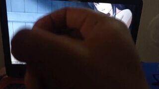 Nerdy watching Hentai and Cumming with Maid Ane