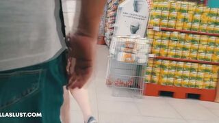 Horny wife Ella at shopping in cutted shorts without panties - EllaExhib
