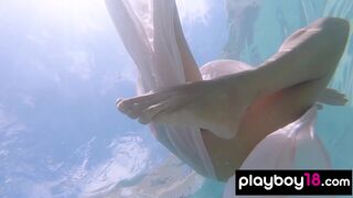 Russian babe shows pussy under the water