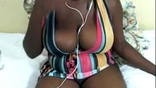 Black Chick sucks a dildo between her titties
