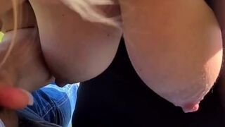 Public blowjob, almost caught by hikers - young pregnant milf