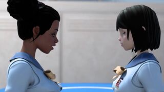 Interracial Lesbians College Sex Break - 3D Hentai