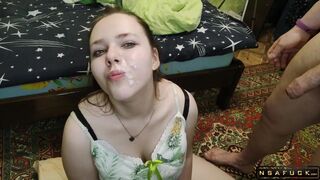 Girl swallows a lot of cum I cum in her mouth