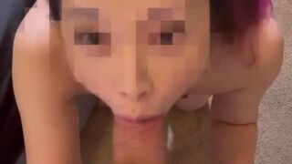Asian slut sucks off a tinder bwc infront of hubby to get her reward