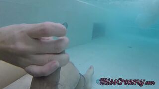 Flashing my dick in front of a girl in public pool and helps me masturbate with cumshot - MissCremy