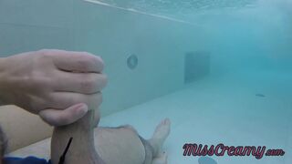 Flashing my dick in front of a girl in public pool and helps me masturbate with cumshot - MissCremy