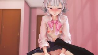 Rokka-chan is embarrassed to see the part where the skirt is rolled up and connected - MMD