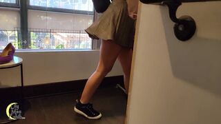 Accidentally flashing pussy to crowd while no panties upskirt shoe shopping