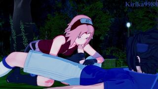 Sakura Haruno and Sasuke Uchiha have intense sex in a park at night. - Naruto Hentai