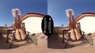 Solo girl, Sarah Kay is masturbating and moaning, in VR