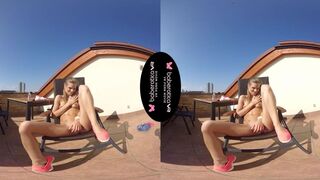Solo girl, Sarah Kay is masturbating and moaning, in VR