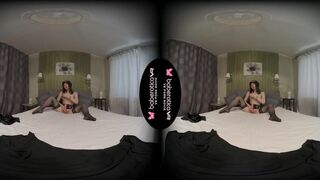 Solo gal, Monica is masturbating with a vibrator, in VR