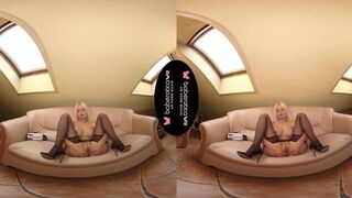 Solo blonde model, Lena Love is teasing a bit, in VR