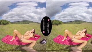 Solo girl, Vanessa Decker masturbates outdoors, in VR