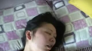 Hairy Asian girl drilled up her snatch hard and deep