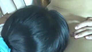 Asian lesbians are sucking and kissing on each others titties