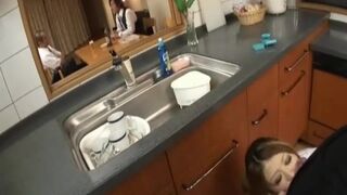 Japanese teen gets fucked in the kitchen Uncensored