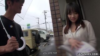Japanese slut, Mikoto Mochida sucks a stranger's dick outdoors, uncensored