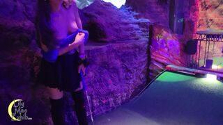 Flashing tits and pussy at the adults only indoor putt putt