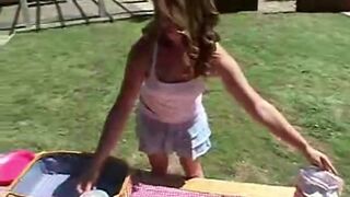 Little April Fingering Pussy at picnic outdoor