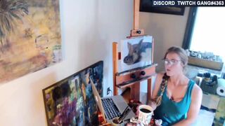 Twitch Girl Painting canvas and she Flash her Boobs for a DARE #59
