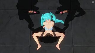 3D HENTAI Guys jerk off to Miku while she gets fucked