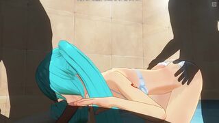 3D HENTAI Miku sucks cock while getting fucked in the ass