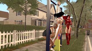 【 3D animation】被吊在单杠上供路人玩弄。Hanging from a horizontal bar for passers-by to play with.